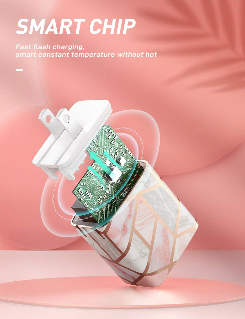 [Australia - AusPower] - i-Blason Fast USB C Wall Charger, 20W PD 3.0 USB Foldable Compact Power Adapter with 2-Port Compatible with iPhone 13/ iPhone 12/iPhone 11/MagSafe Charger/iPad/Switch/Samsung (Marble) 