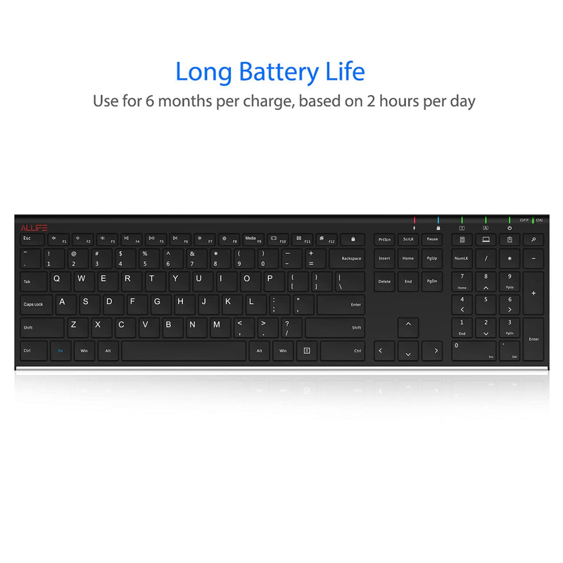 [Australia - AusPower] - ALLIFE 2.4G Wireless Keyboard Stainless Steel Ultra Slim Full Size Keyboard with Numeric Keypad for Computer/Desktop/PC/Laptop/Surface/Smart TV and Windows 10/8/ 7 Built in Rechargeable Battery 