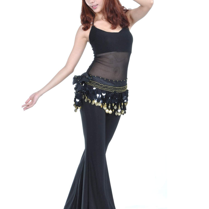 [Australia - AusPower] - 88 Colorful Gold Coins Plus Size Chiffon Belly Dance Hip Scarf Dance Skirt Belt Waist Chain Black 