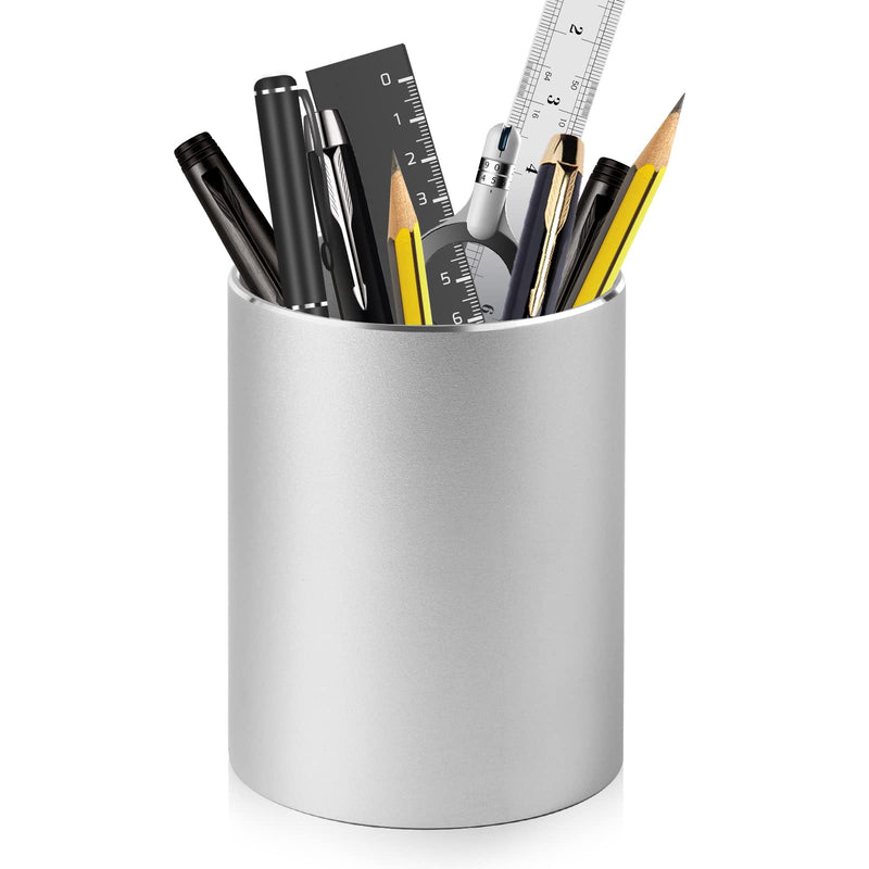 [Australia - AusPower] - Pen Holder Pencil Holder for Desk, Metal Desk Pen Cup Holder Makeup Brush Holder, Desktop Pen Organizer and Pencil Cup for Office, Silver 3.15 x 4.0 In 