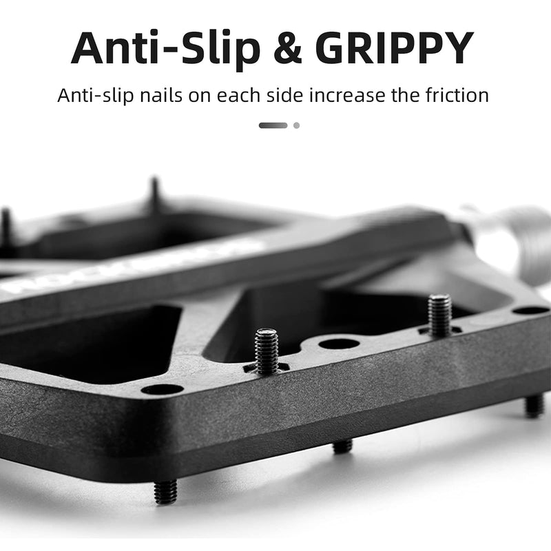 [Australia - AusPower] - ROCKBROS Mountain Bike Pedals MTB Pedals Lightweight Nylon Composite Bicycle Flat Pedals 9/16" DU Bearing Bike Platform Pedals for BMX MTB Mountain Road Bike Black 