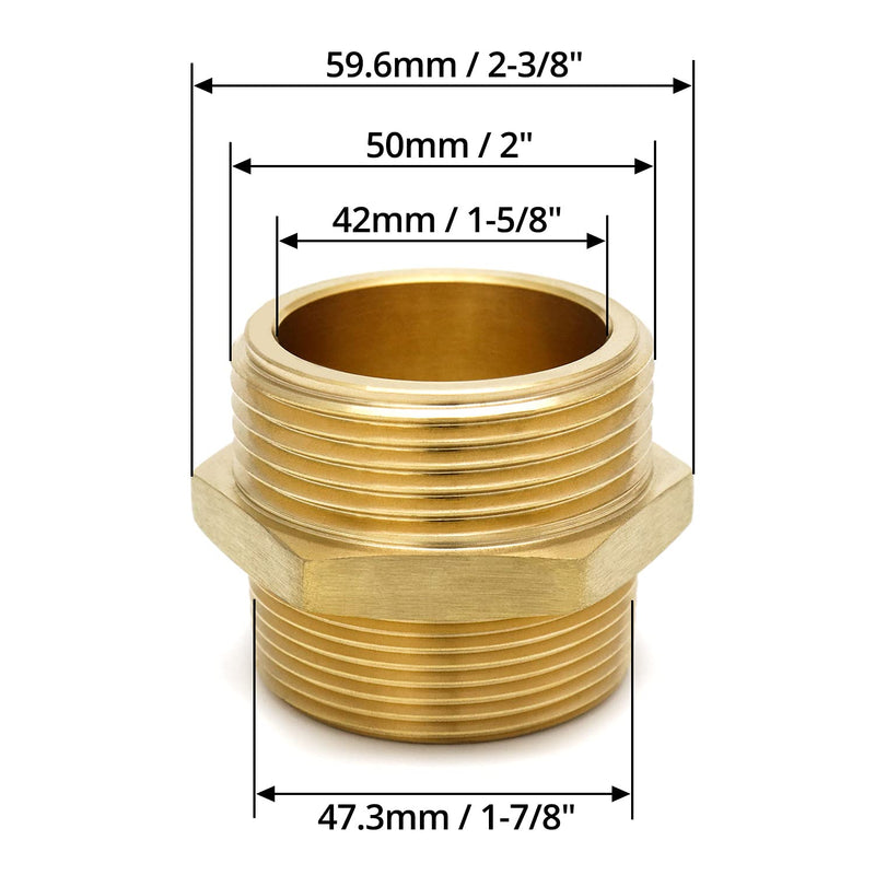 [Australia - AusPower] - QWORK Brass Hexagonal Nipple Fitting, 1-1/2" NPT Male x 1-1/2" NST (NH) Male, Fire Equipment Hexagonal Nipple Fire Hose Adapter 