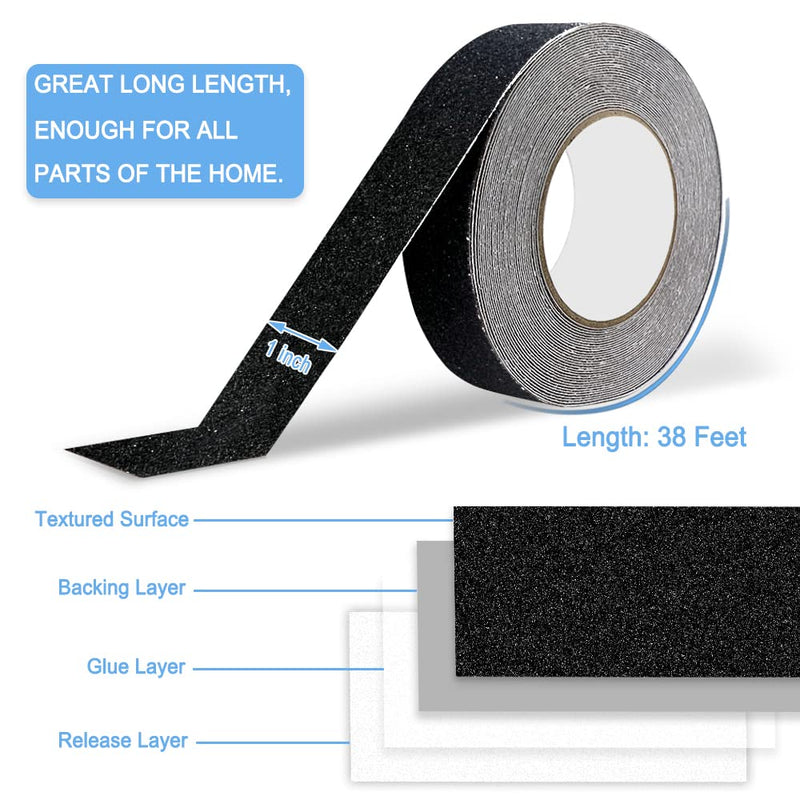 [Australia - AusPower] - Anti Slip Tape, Traction Grip Tape for Stairs, Step and Indoor Floor, Treads Safety Non Skid Strips （Black, 1 in x 38 ft） Black 