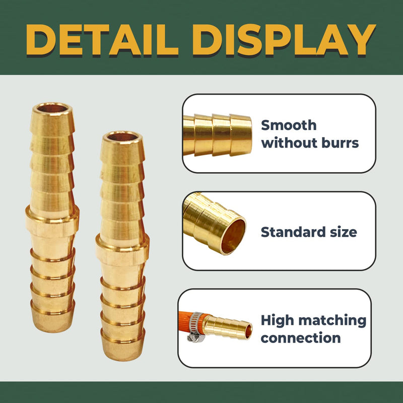 [Australia - AusPower] - LIONMAX Barb Splicer Mender 4 PCS, Brass Barb Union Hose Fittings, 5/16 Inch to 5/16 Inch Barb Hose ID, with 8 Hose Clamps, for Air/Water/Fuel/Oil 
