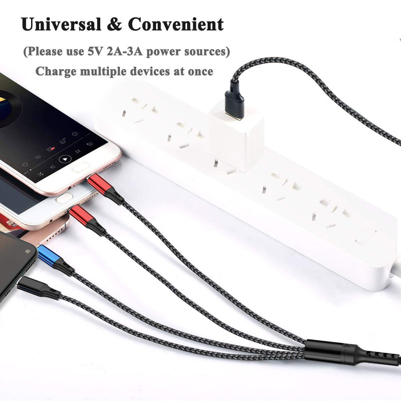 [Australia - AusPower] - 3Pack Multi Charging Cable, 5FT Multi Charger Cable 3A Nylon Aluminum 4 in 1 Multi USB Cable, Multiple Devices Universal Charge Cord with Type C/Micro USB Connectors for Cell Phones and More 
