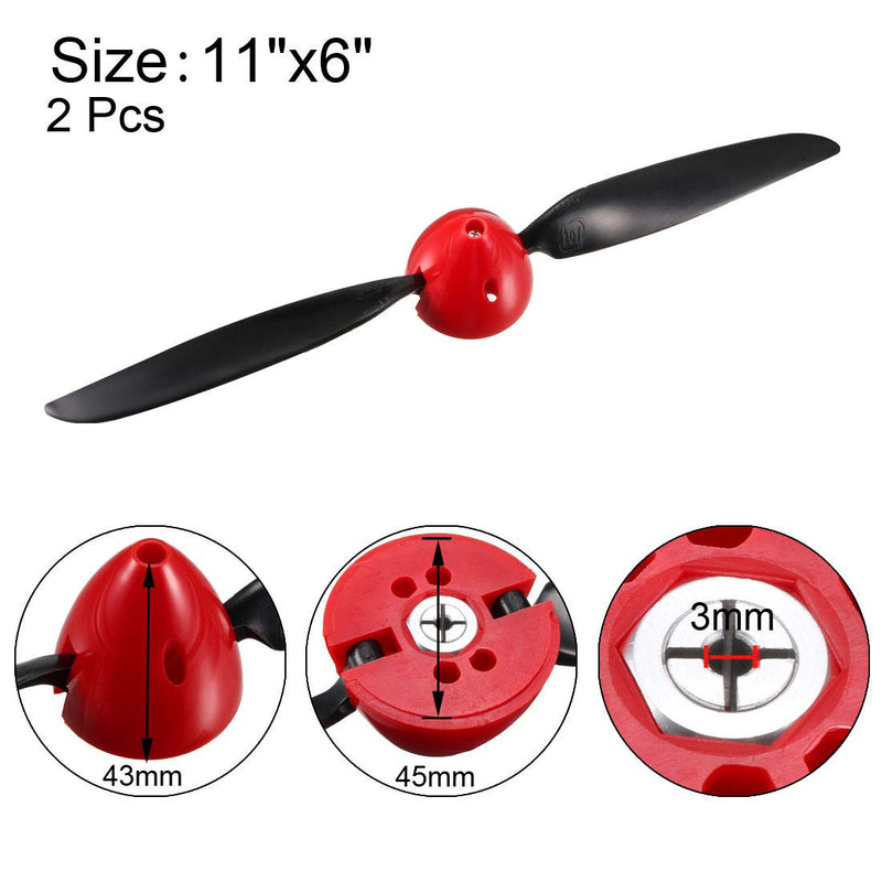 [Australia - AusPower] - uxcell RC Folding Propellers 11x6 Inch Spinner Size D45xH43mm 3mm Motor Shaft Dia. 2-Vane for Airplane Helicopter Nylon 2pcs 