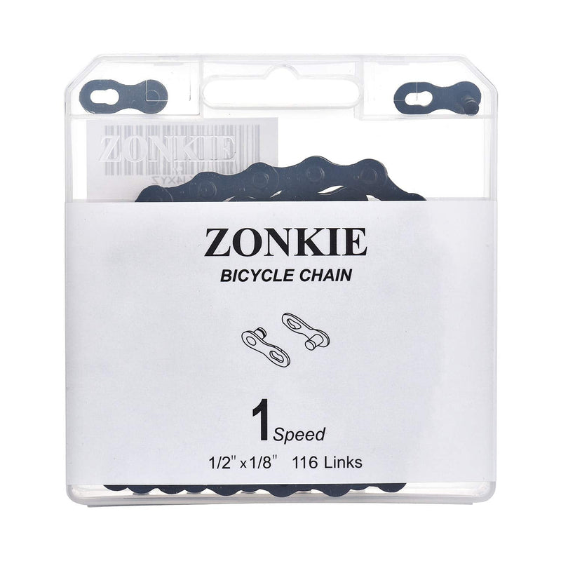 [Australia - AusPower] - zonkie Single-Speed Bicycle Chain 1/2 x 1/8 Inch 116 Links Black 1/2" ×1/8" 116 links 