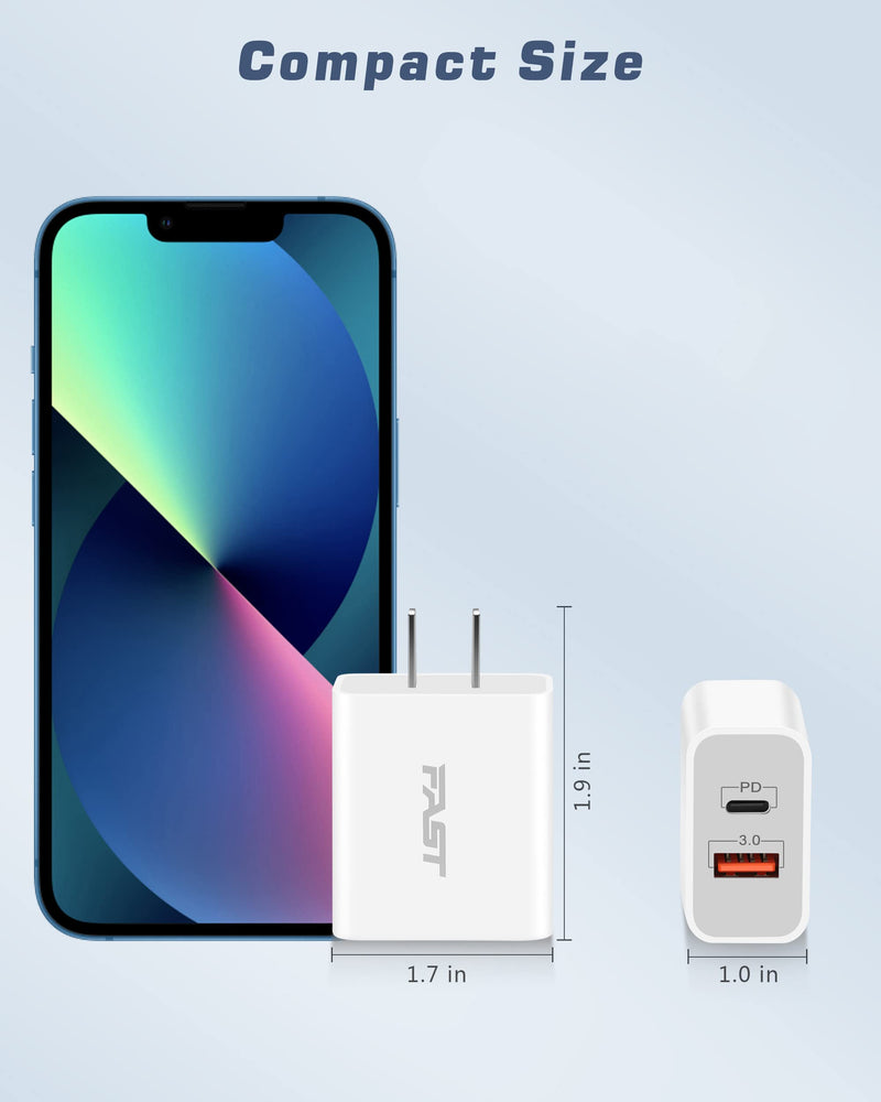 [Australia - AusPower] - [Apple MFi Certified] iPhone 13 Fast Charger Block, LUOSIKE 20W USB C Wall Charger PD Plug Adapter + 2X 6FT Fast Lightning Cable for iPhone 13/13 Pro Max/13 Mini/12/12 Pro/12 Pro Max/11/XS/XR/X, iPad 6 Foot 