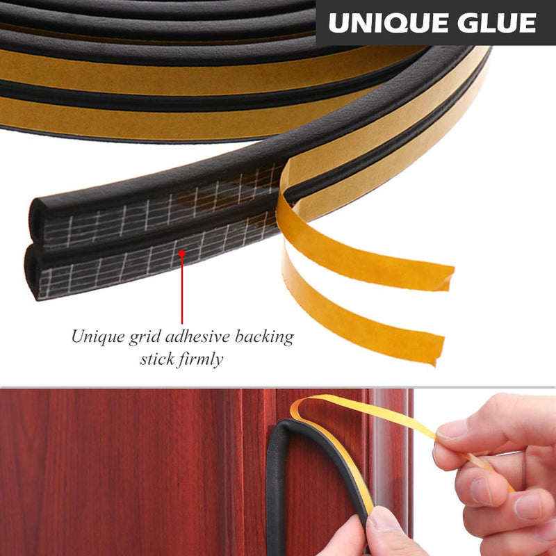 [Australia - AusPower] - 33Feet Long Weather Stripping for Door,Insulation Weatherproof Doors and Windows Seal Strip,Collision Avoidance Rubber Self-Adhesive Weatherstrip,2 Rolls(Black) Black 