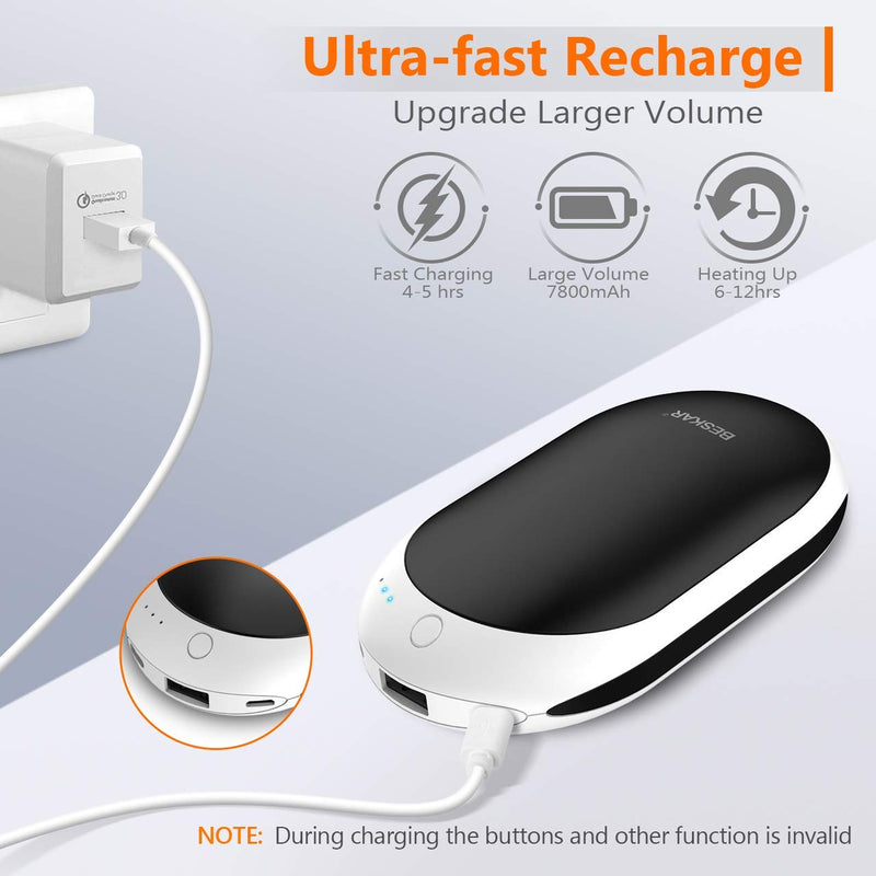 [Australia - AusPower] - BESKAR Rechargeable Hand Warmer, 7800mAh Electric Handwarmers with 12Hrs Long Lasting Heating, Quick Charge and 3 Levels, Portable Pocket Hand Warmer & Power Bank for Outdoors, Camping, Golf, Raynauds 