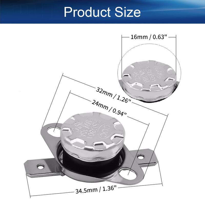 [Australia - AusPower] - Heyiarbeit 2pcs KSD301 Thermostat 85 Degrees 10A N.C Adjust Snap Disc Temperature Switch for Microwave, Oven, Coffee Maker 