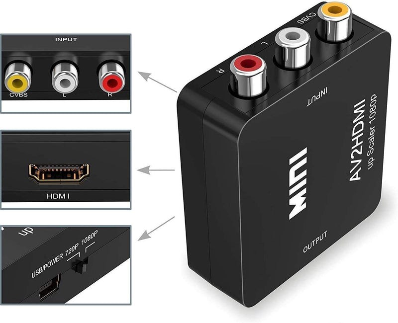 [Australia - AusPower] - Amtake RCA to HDMI Converter, 1080P RCA Composite CVBS AV to HDMI Video Audio Converter Adapter Compatible with N64 Wii PS2 Xbox VHS VCR Camera DVD, Support PAL/NTSC with HDMI and USB Power Cable 