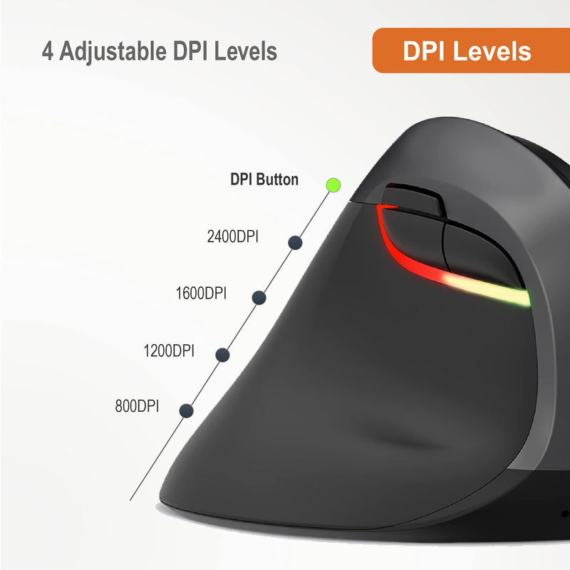[Australia - AusPower] - J-Tech Digital Left Handed Wireless Ergonomic Vertical Mouse for Small Hands with USB Nano Transceiver, AA Battery, 4 DPI, Compatible with Mac and PC, Black [V628ML] 