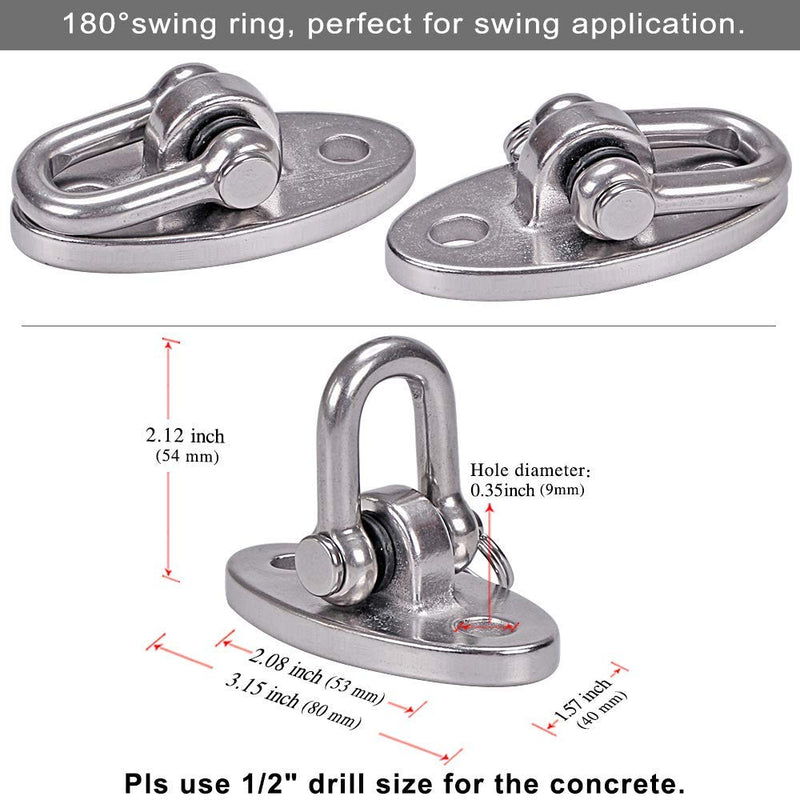 [Australia - AusPower] - SELEWARE 2 Pieces 2000 lb Capacity Stainless Steel 180° Swing Hangers, Heavy Duty Swing Hooks for Concrete Ceiling Wooden, Hanging Hardware for Por Porch Playground Hammock Gym Swing Sets 