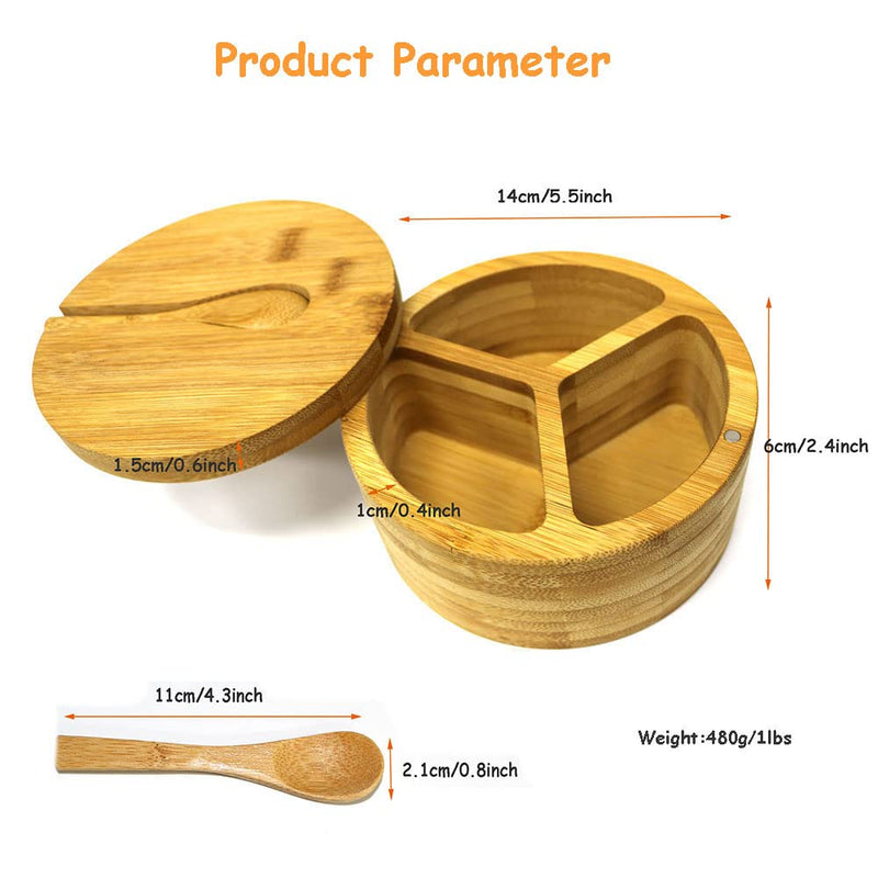 [Australia - AusPower] - Bamboo Salt and Pepper Box,Salt Cellar With Swivel Magnetic Lid and Spoon, Spice Condiment Storage Keeper, 5.5 x3Inch 