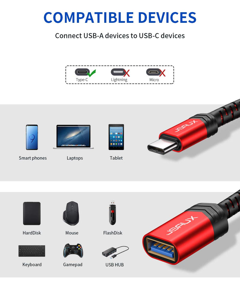 [Australia - AusPower] - USB C to USB Adapter, JSAUX [0.5ft 2 Pack] Type C 3.0 OTG Cable On The Go Type C Male to USB A Female Adapter Compatible with MacBook Pro 2018 2017,Samsung Galaxy S20 S20+ Ultra S8 S9 Note 10 -Red Red 