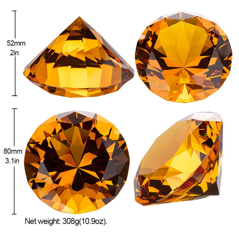 [Australia - AusPower] - LONGWIN 80mm(3.1 inch) Crystal Diamond Paperweight Jewels Wedding Decorations Centerpieces Home Decor (Amber) Amber 