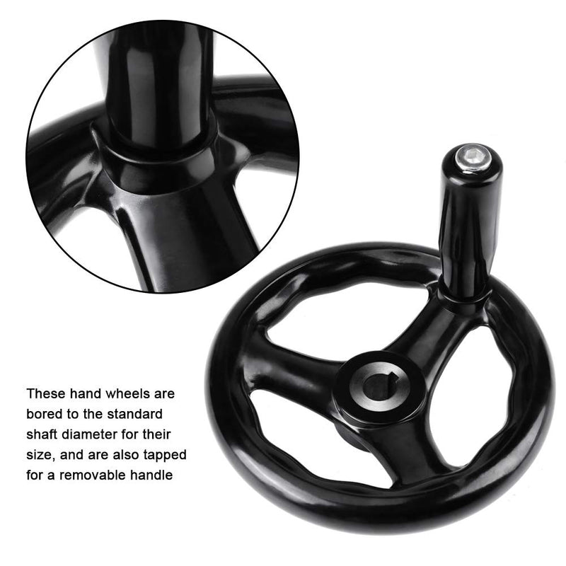 [Australia - AusPower] - Vipxyc Round Hand Wheel, 1PC 12125mm Black Plastic 3 Spoke OD 125 mm/4.92inch with Revolving Handle for Lathe Milling Machine 