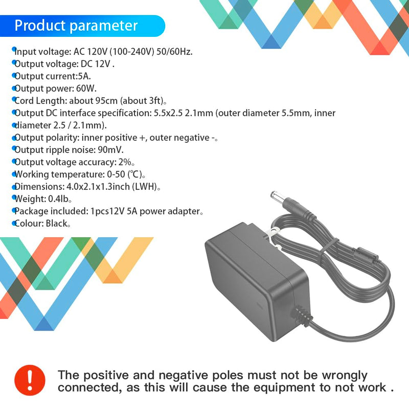 [Australia - AusPower] - MTDZKJG 12V 5A Power Supply Adapter AC100-240 to DC 5.5mmx 2.5mm Plug 12V 5A AC/DC Power Supply Terminal for LED Strip Light CCTV Camera etc. 