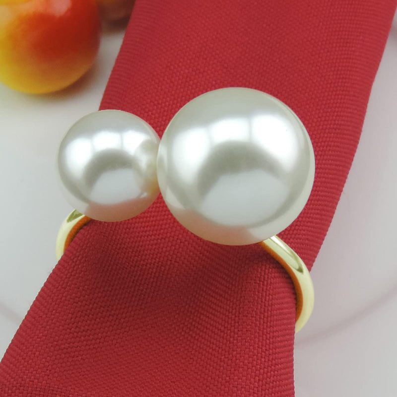 [Australia - AusPower] - SunEuhue Napkin Rings in Gift Box - 6PCS Gold Serviette Buckle Holder for Wedding Party Holiday Banquet Christmas Dinner Table Decorations (DoublePearl Gold06) Doublepearl Gold06 