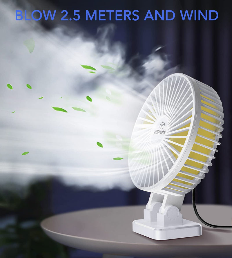[Australia - AusPower] - JZCreater USB Desk Fan, 5INCH Mini Fan, 3 Speeds Adjustable Desktop Table Cooling Fan in Single Button , Rotation Strong Wind, Quiet Personal Mini Fan for Home Desktop Office Travel,（White） White Yellow 