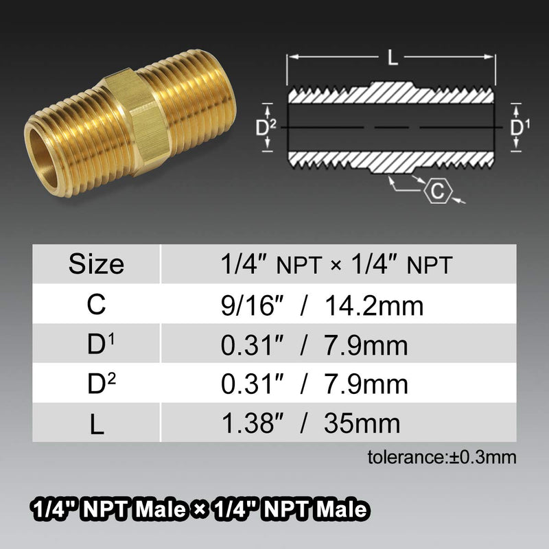 [Australia - AusPower] - boeray 4pcs 1/4" NPT Male Thread to 1/4" NPT Male Thread Brass Pipe Hose Fitting Straight Hex Nipple Fast Coupler Adapter 1/4" NPT male x 1/4" NPT male-4pcs 