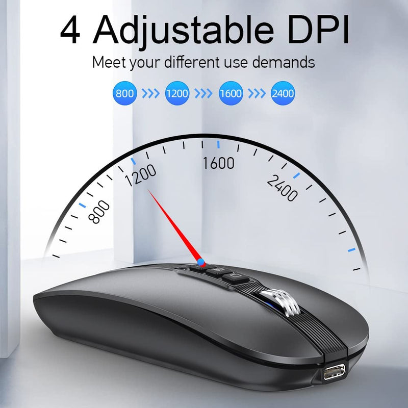 [Australia - AusPower] - FMOUSE Silent Wireless Mouse, Slim Silent Mouse with USB Receiver, Wireless & Bluetooth 5.1 Dual Mode 2400 DPI, Quick Mute & Desktop Return Button, Rechargeable Mice for PC, Laptop, Desktop (Grey) Grey 