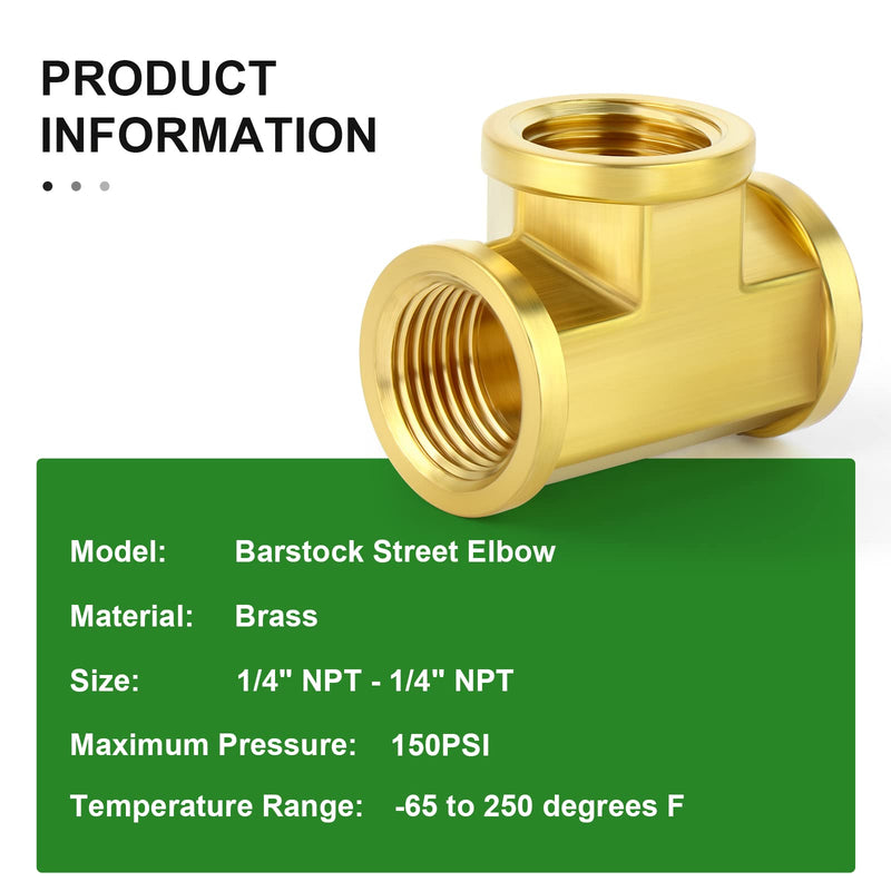 [Australia - AusPower] - TAISHER 5Pcs Brass Tee Fitting, 1/4" x 1/4" x 1/4" NPT Female Pipe Fittings 1/4" FNPT 5 