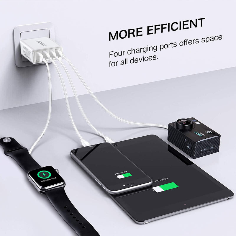 [Australia - AusPower] - USB Quick Charge 3.0, Boxeroo Quick Charge 3.0 Wall Charger 2Pack, 4-Port USB Plug for Galaxy S10+ S9+ Note 10+ Note 9+ Note 8, G6 V30, HTC 10, iPhone 11 Pro Max XS Max XR X 8 7 Plus White 