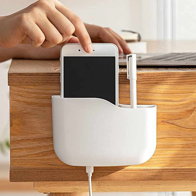 [Australia - AusPower] - LINFIDITE Adhesive Remote Control Holder Universal Controller Holder Wall Mount Storage Organizer Box No Drilling with Slot Home Office Desk Nightstand Stationery Supplies Phones Charging,White 1 PCS 