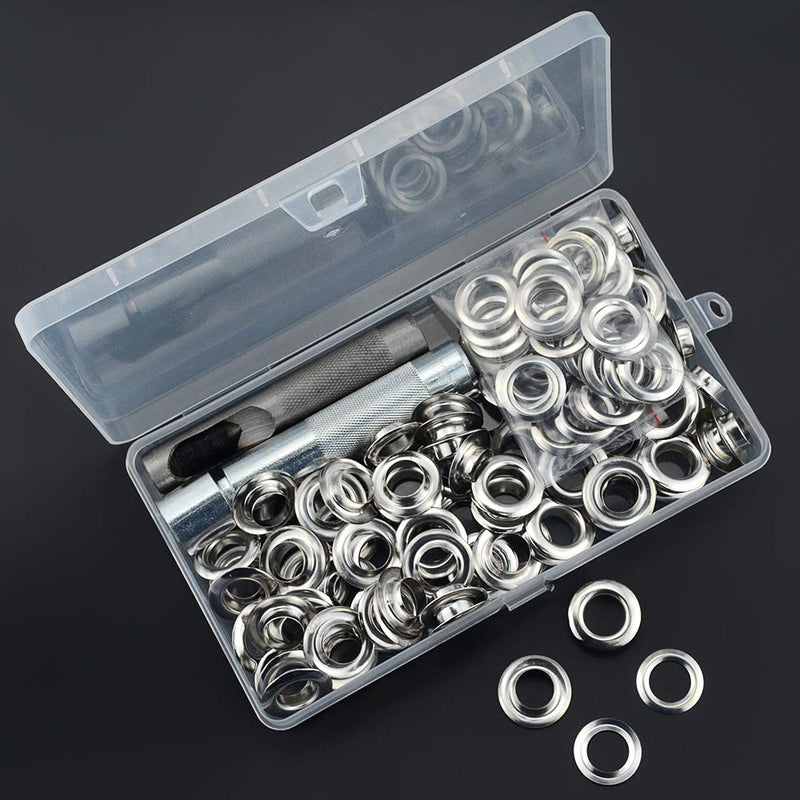 [Australia - AusPower] - Grommet Kit,Grommets 1/2 inch Heavy Duty Metal Eyelets Kit for Fabric Curtains (Silver) Silver 