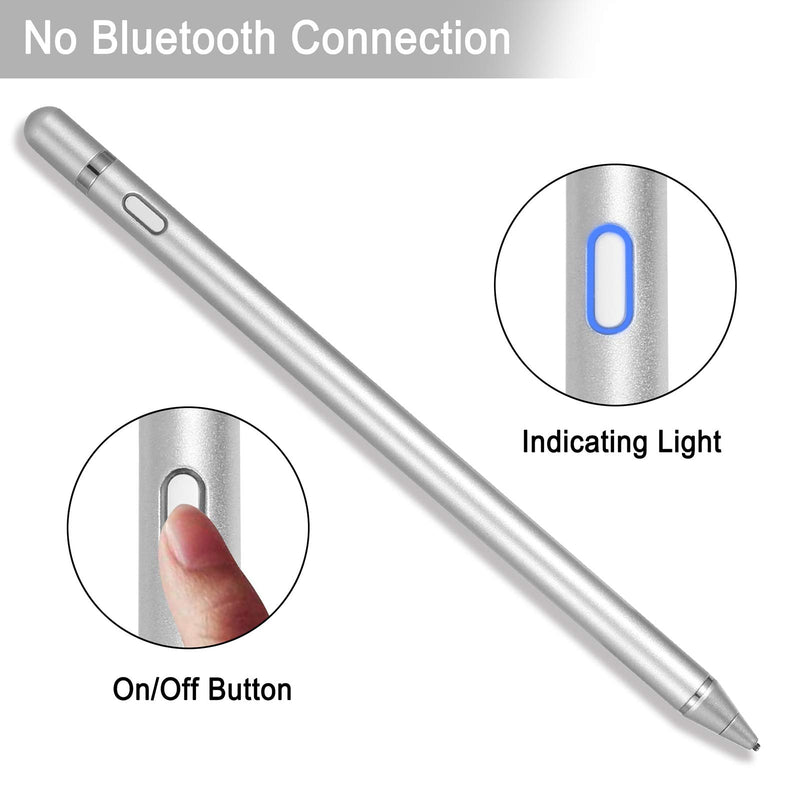 [Australia - AusPower] - Active Stylus Pens for Touch Screens, Digital Stylish Pen Pencil Rechargeable Compatible with Most Capacitive Touch Screens (Silver) SILVER 