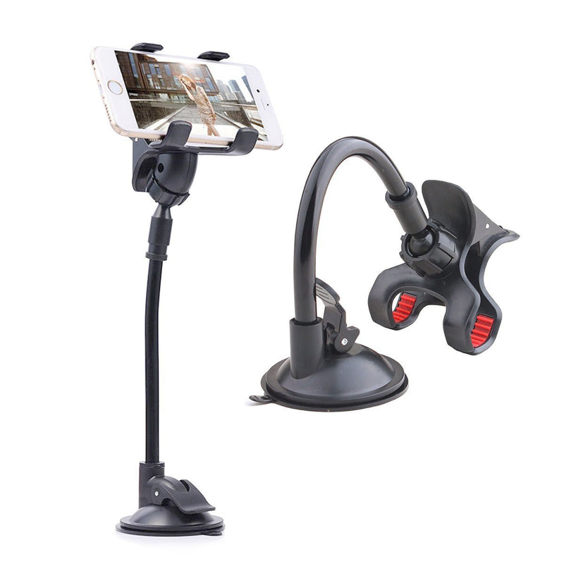 [Australia - AusPower] - Car Phone Mount Windshield, Long Arm Clamp iVoler Universal Windshield with Double Clip Strong Suction Cup Cell Phone Holder Compatible iPhone 12 11 Pro XS Max X 7 8 6 Plus Galaxy S9 S8 S7 Note 9 10 Black+Red 