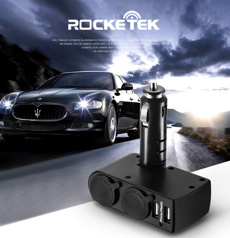 [Australia - AusPower] - Rocketek 2-Socket Car Splitter Cigarette Lighter Adapter Multi Power Outlet 12/24V 90W with 3.1A 2 USB Car Charger Adapter, Cigarette Lighter Splitter Adapter for iPhone ipad Cell Phone Tablet GPS 