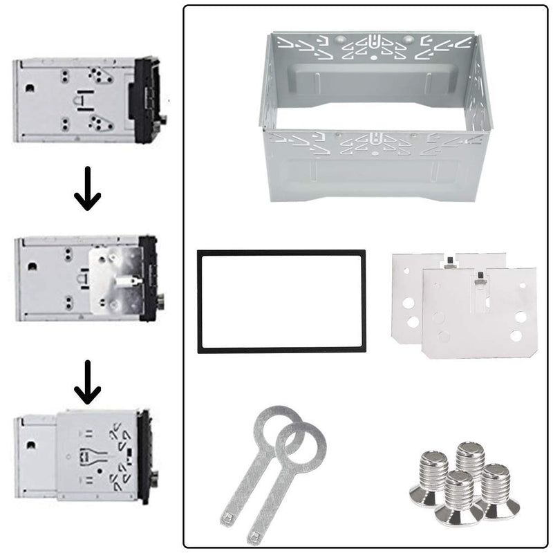 [Australia - AusPower] - QLOUNI Double Din Installation Kit, Universal Double DIN Installation Cage Kit Slot Metal Car Stereo Radio Mounting Frame, Compatible for Passat/MK3/Jetta Panel Frame 
