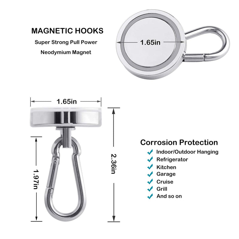 [Australia - AusPower] - Magnetic Hooks 170lbs Magnet Hooks Carabiner for Hanging Refrigerator Strong Large Heavy Duty Neodymium Magnet (170LBS-2PACK) WELLZEER 170LBS-2PACK Silver 