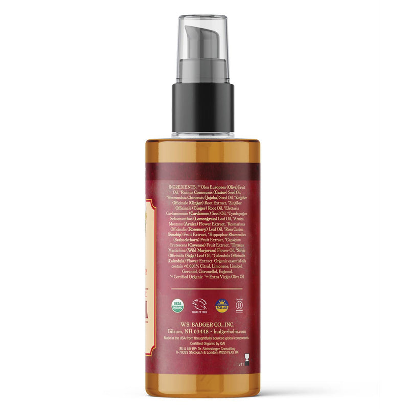[Australia - AusPower] - Badger - Deep Tissue Massage Oil, Ginger with Arnica & Cayenne, Certified Organic Massage Oil, Warm & Soothe, Massage Oil for Sore Muscles, Essential Oils, 4 oz 