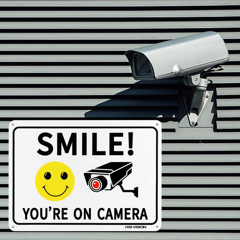 [Australia - AusPower] - HISVISION 2 Pack Smile You're on Camera, Video Surveillance Sign, 10"x7" Rust Free Aluminum Metal Warning Sign UVresistance, Waterproof, Easy to Install for Home House and Business 10X7in-2Pack 