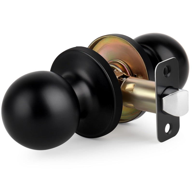 [Australia - AusPower] - Moquin Round Ball Style Passage Door Knob, No Lock Interior Door Knob, Keyless Doorknob for Hall Closet Pantry, Matte Black Finish 1 Pack Passage-NO Lock & NO Key 
