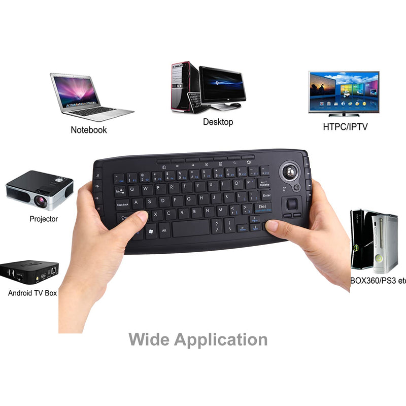 [Australia - AusPower] - Fonicer Multimedia 2.4Ghz Wireless Mini Keyboard with Trackball Mouse Scroll Wheel for PCMacAndroid Tv Box, Remote Controller,X Structure, Black 