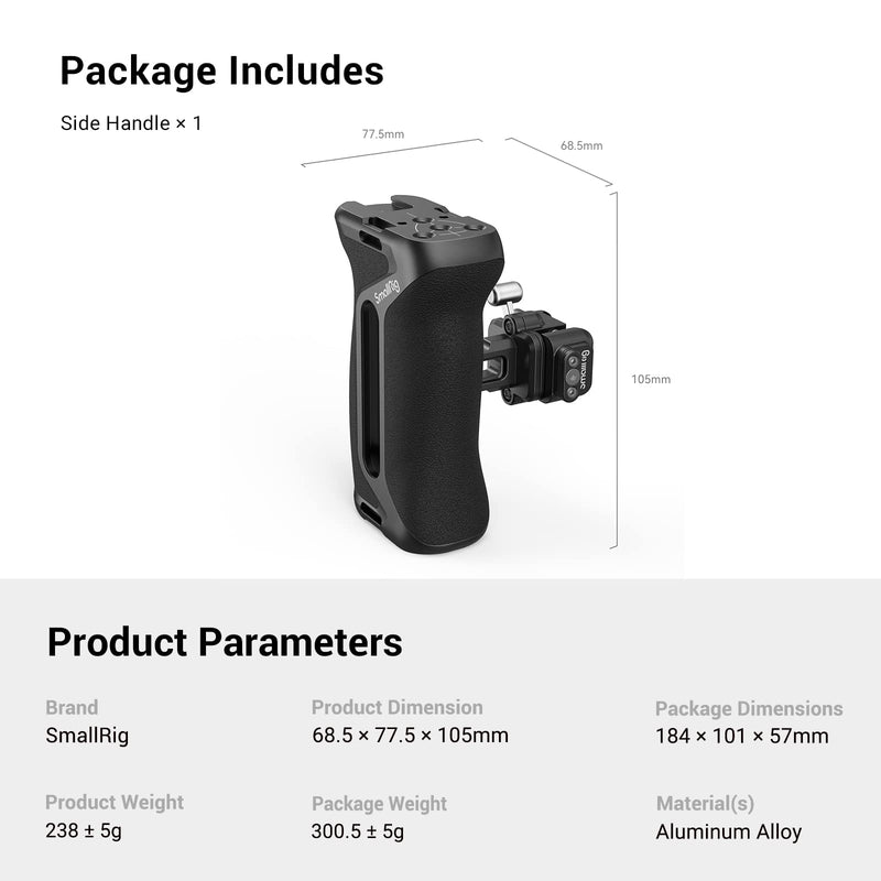 [Australia - AusPower] - SmallRig Snap-On NATO Side Handle, Quick Lock Design, Up/Down Adjustable, Built-in Cold Shoe Mount, 1/4''-20 Thread Hole, Wrist Strap Hole - 4017 