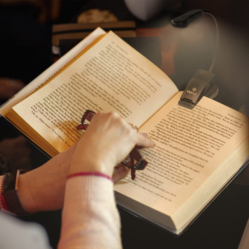 [Australia - AusPower] - Vekkia/LuminoLite Rechargeable Book Light, Reading Lights for Books in Bed, 3 Colortemperature × 3 Brightness, Clip on Book, Up to 70 Hours Lighting, Great for Readers, Kids & Travel (Black) Black 