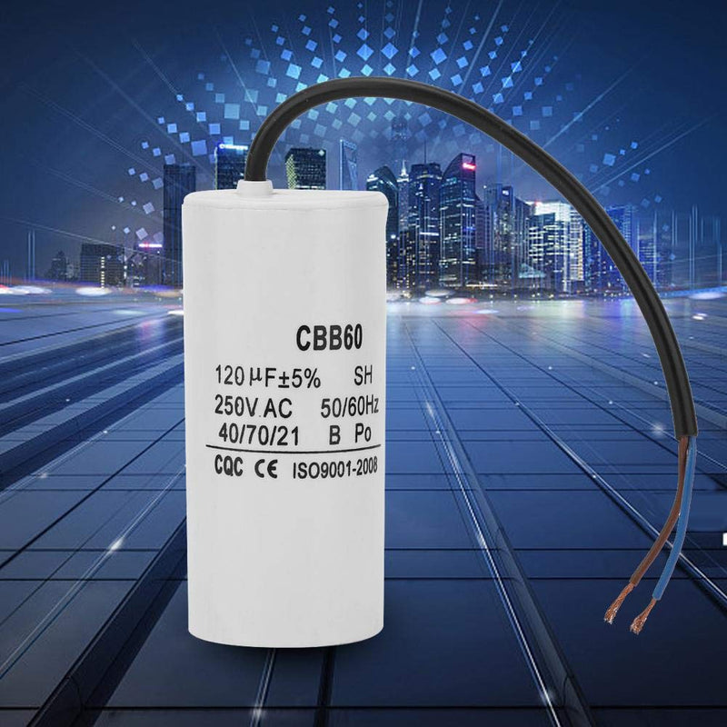 [Australia - AusPower] - Vikye CBB60 Run Capacitor 250V AC 120uF 50/60Hz with Wire Lead Run Round Capacitor for Motor Air Compressor, Air Conditioners, Compressors and Motors 