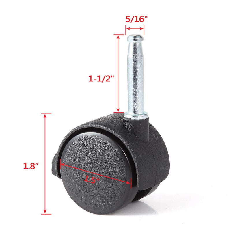 [Australia - AusPower] - Skelang 4 Pcs 1.5" Grip Neck Caster Stem Diameter 5/16", Swivel Stem Caster Wheel with Brake, Twin Wheel Replacement for Furniture Cabinet, Office Chair, Kitchen Shelf, Total Load Capacity 220 Lbs 