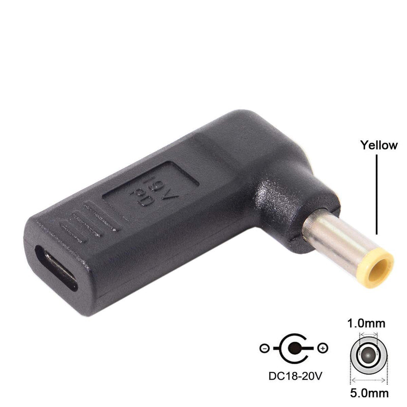 [Australia - AusPower] - CY USB 3.1 Type C USB-C to DC 5.0x1.0mm Adapter Emulator Trigger 90 Degree Angled Yellow Connector 