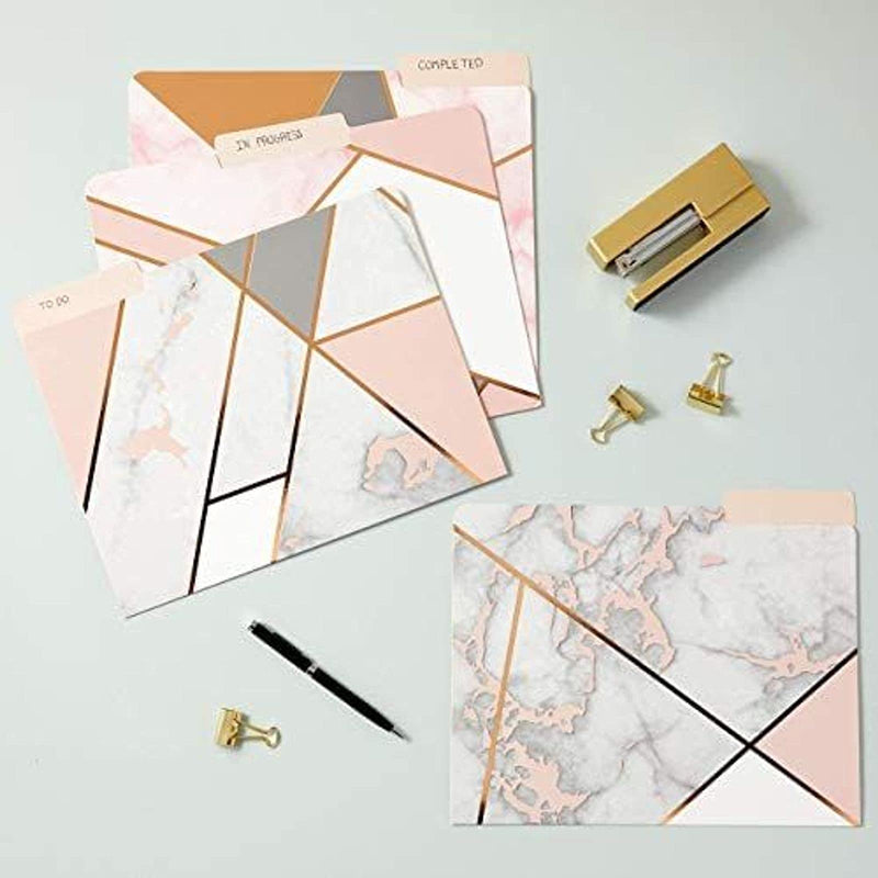 [Australia - AusPower] - Geometric Marble File Folders, Rose Gold Office Supplies (Letter Size, 12 Pack) 