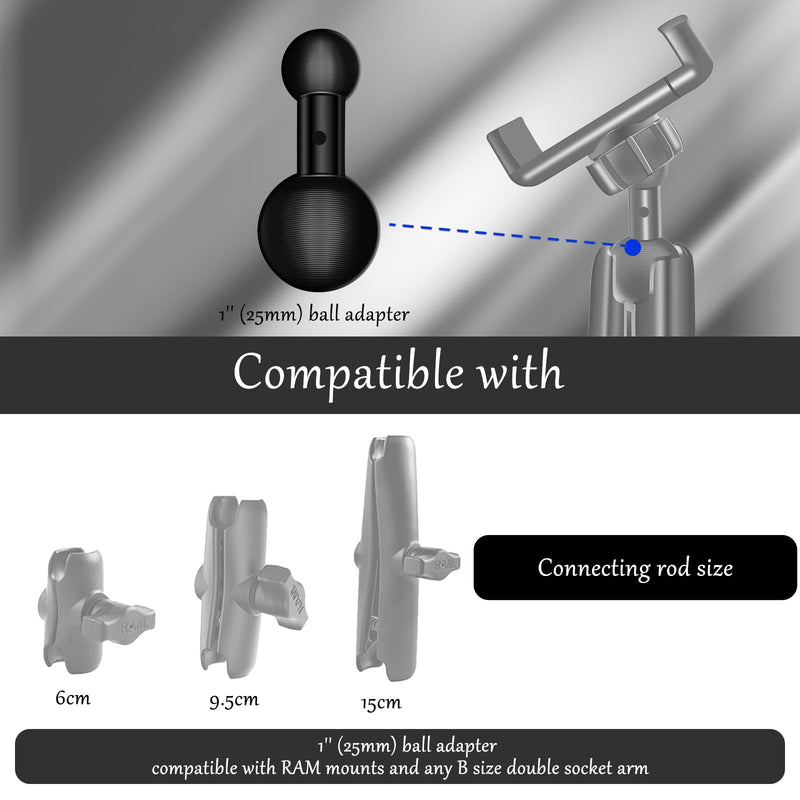 [Australia - AusPower] - 25mm / 1 inch to 17mm Ball Adapter for RAM Mounts B Size Double Socket Arm, Garmin 17mm Swivel Ball Mounting Pattern GPS Mount (Double Socket Arm: Long 3.75") 