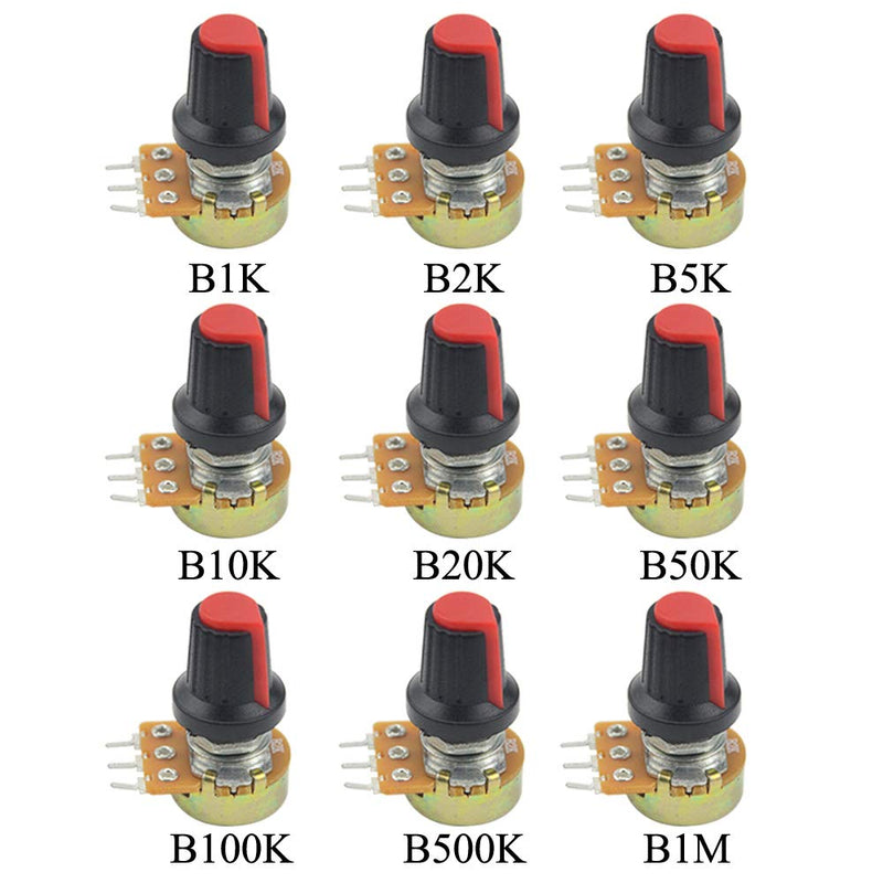 [Australia - AusPower] - WMYCONGCONG 27 PCS B1K B1K B2K B5K B10K B20K B50K B100K B500K B1M Ohm Potentiometer Assortment Kit Knurled Shaft Linear Rotary Taper Potentiometer Kit with Cap 