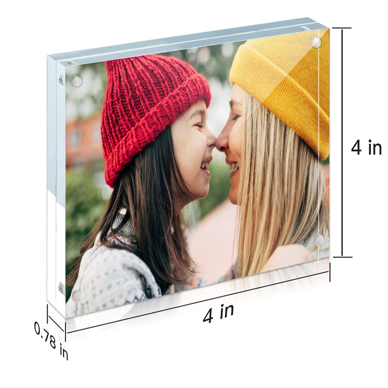 [Australia - AusPower] - (2Pack) acrylic frame, 4x4 size, 20% thicker,20mm thick frameless, clear frame double-sided,magnetic frame, free standing desktop display stand acrylic frame 4X4(2 Pack) 