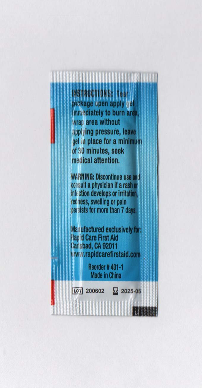 [Australia - AusPower] - Rapid Care First Aid 401-25-4 Emergency Burn Gel Pouches with Aloe Vera, Relieves Pain, Cools, Soothes Burns & Scalds, Lidocaine Free, 0.03oz (0.9gm) Packets, 4 Packs of 25 (Total 100) 
